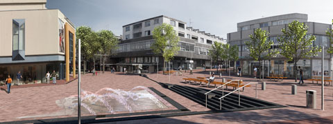 3D-Illustration zum Umbau der Fußgängerzone in Bad-Schwartau, Visualisierung Modelldigital Lübeck